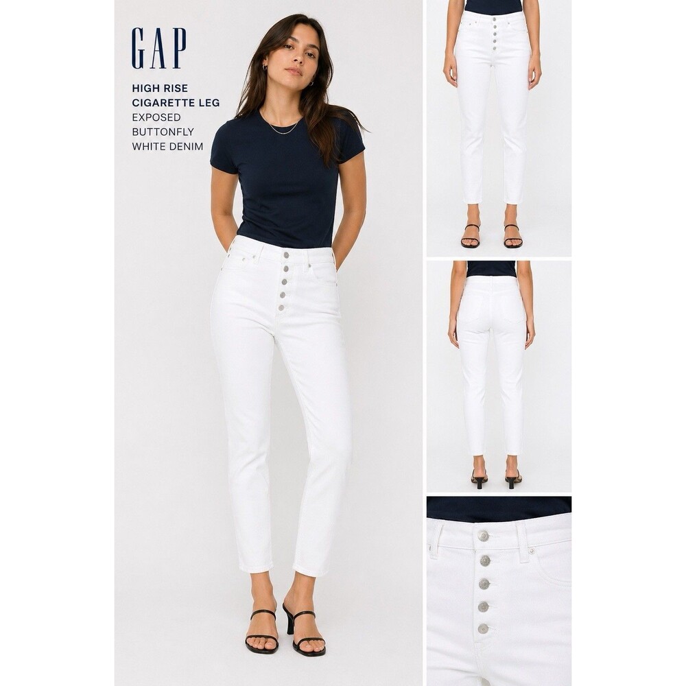 Gap High Rise Cigarette Slim Straight Women’s 2/26 White Stretch Ankle Jeans